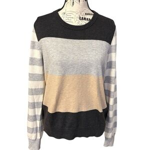 GAP Women’s Crewneck Sweater Striped Black, Gray, Tan and Cream Size L